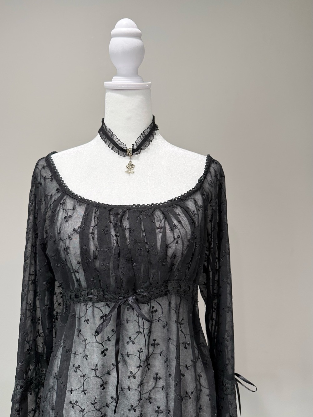 Vintage Soft Touch Gothic Black Sheer Babydoll Blouse - Picture 4 of 7